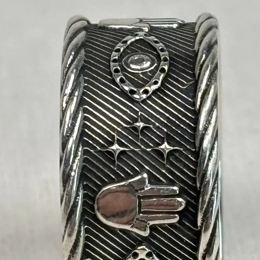 Celestial Hamsa Evil Eye Sterling Silver Ring Vintage ATI 925 Mexico Size 8.75